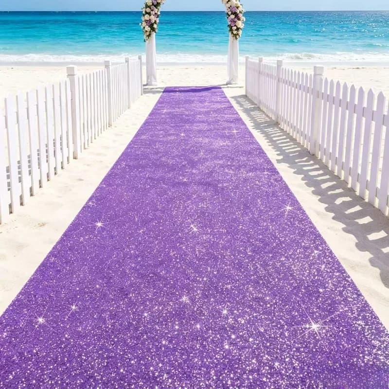 Tapis pailleté violet, idéal pour les mariages en extérieur ou en intérieur, les fêtes de jardin, le