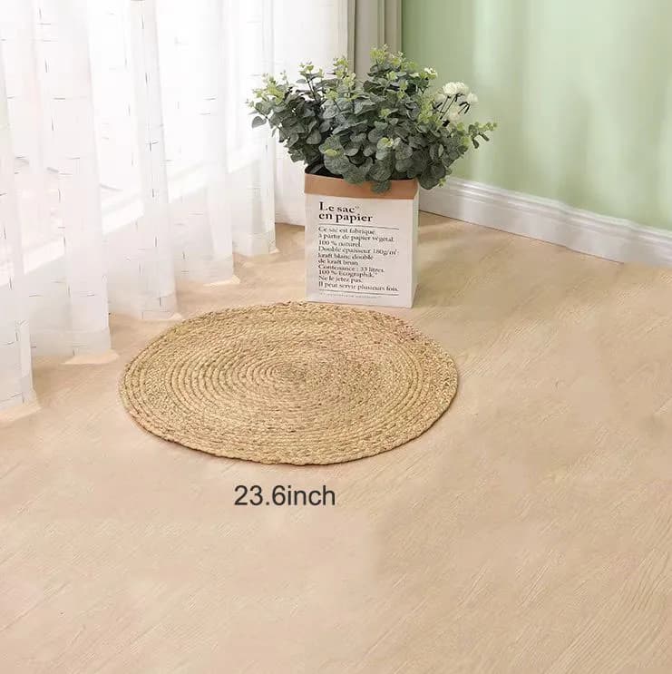 Tapis ronds en paille végétale 100%, pour salon, chambre à coucher, renfort naturel, herbe en rotin,