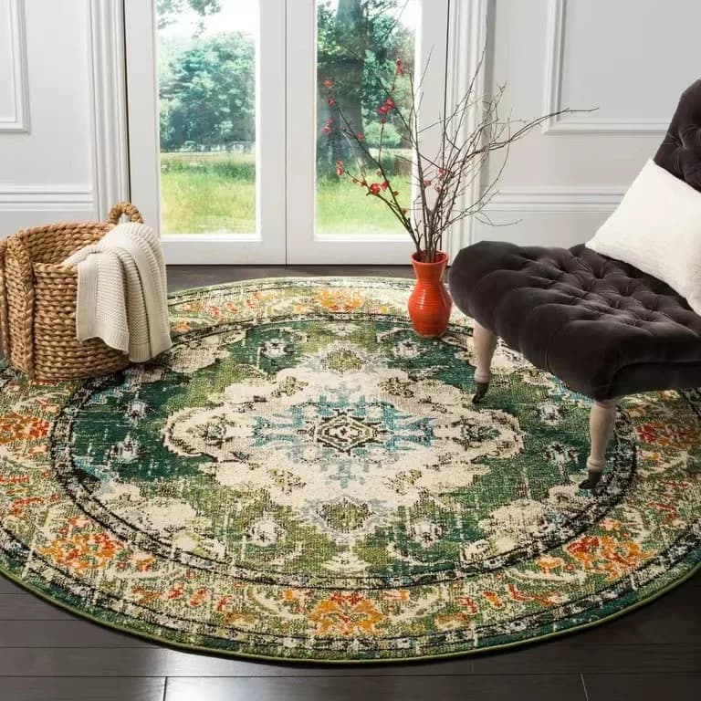 Tapis rond vintage à motif floral, tapis de sol bohème pour salon, chambre à coucher, décoration int