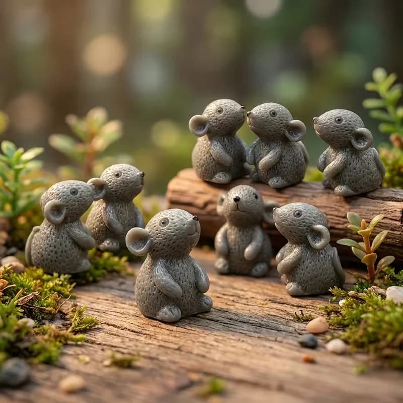5/10 pièces minuscules miniatures de souris grise en résine, Mini figurines d'animaux pour Micro pay