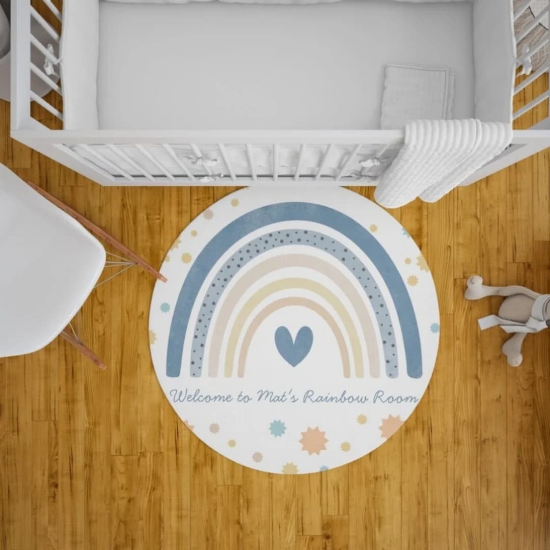 Tapis arc-en-ciel personnalisé avec nom pour chambre d'enfants, en flanelle douce, antidérapant, per