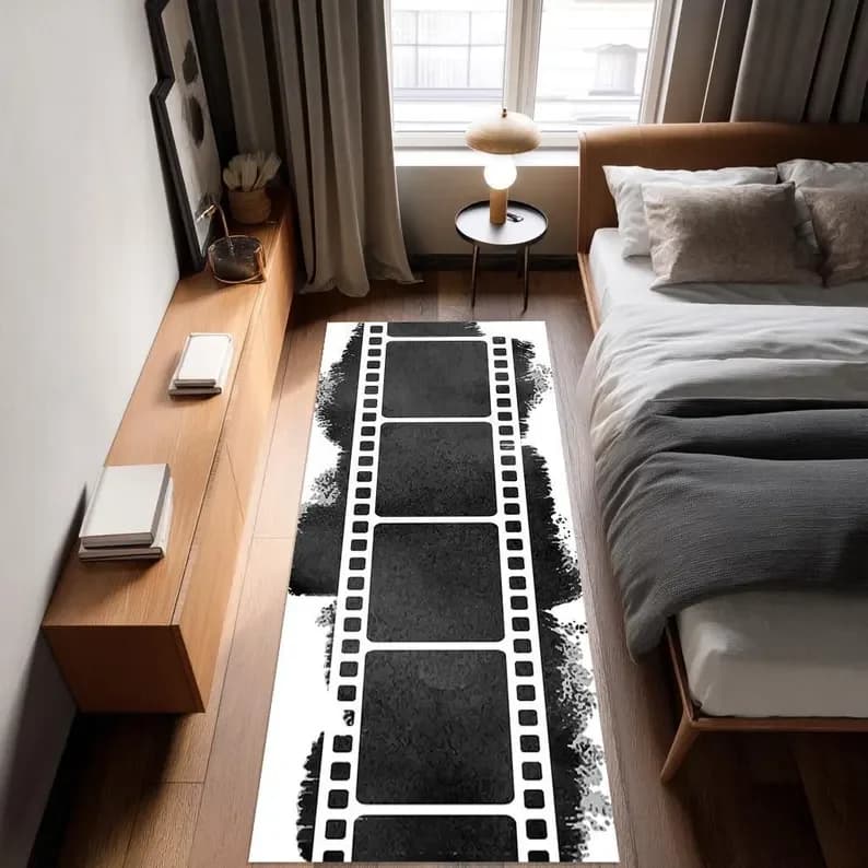Tapis de sol vintage à thème cinéma, motif de film, décoration de la maison, tapis de sol à motif de