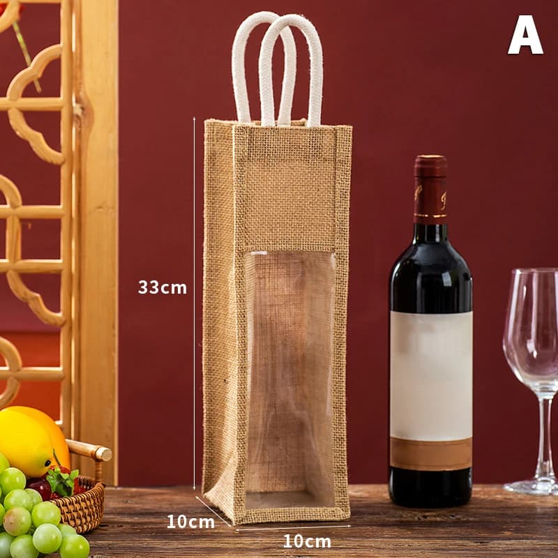 (BBQ4) Sac cadeau pour vin rouge avec fenêtre et poignée, pour bouteille simple ou double, sac d'emb