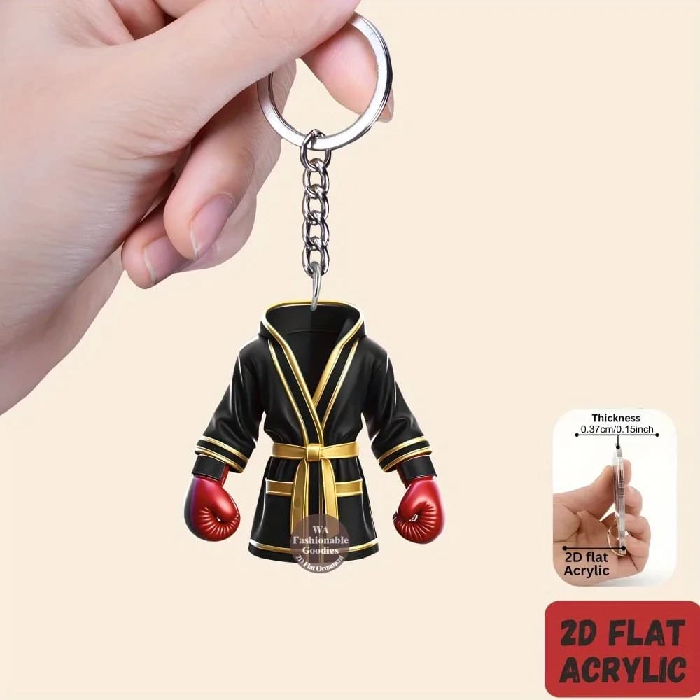 Porte-clés pendentif gant de boxe et Robe, pyjama de boxe 2D, ornement plat en acrylique, breloques,