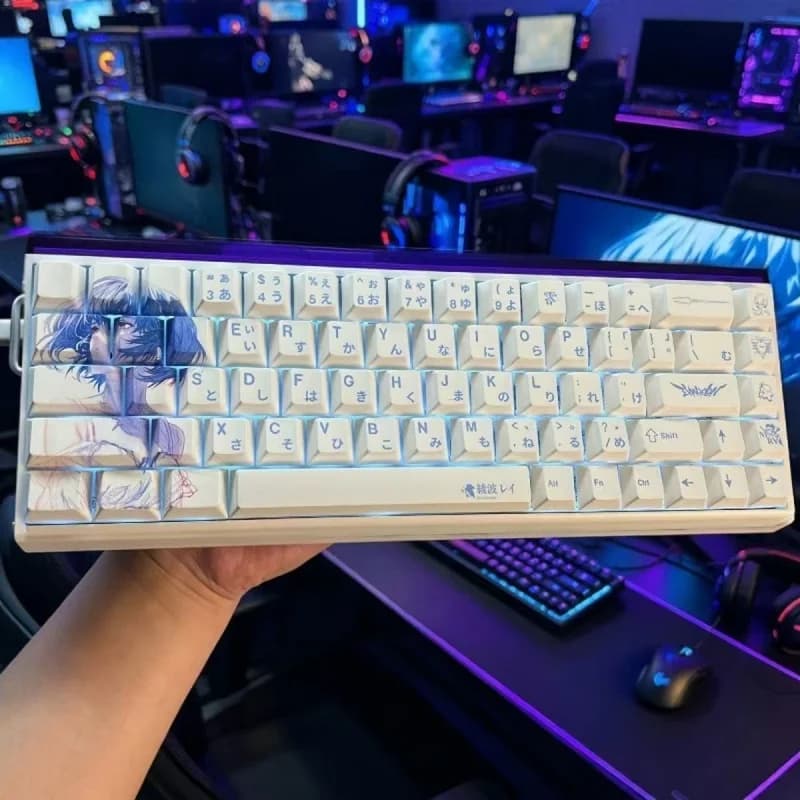 Clavier mécanique à axe croisé avec touches PBT sur le thème de Rei de Neon Genesis Evangelion, proc