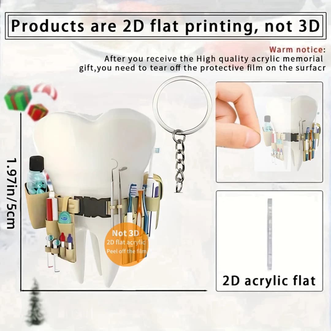 Accessoires dentaires : Porte-clés pendentif thème dentiste, breloques décoratives plates 2D en acry