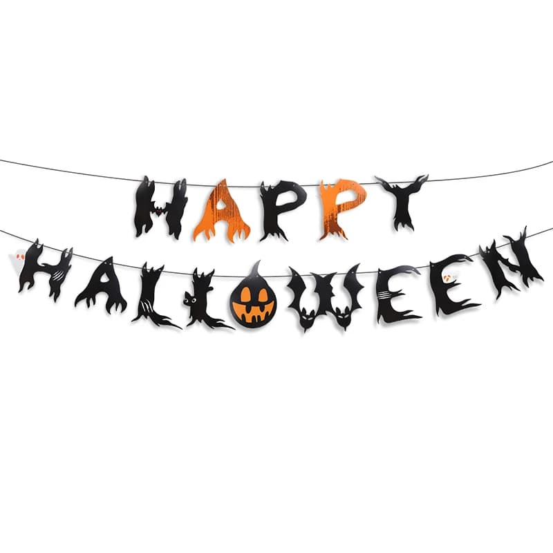 Bannière en papier chauve-souris noire joyeux Halloween, guirlande suspendue, fournitures de décorat
