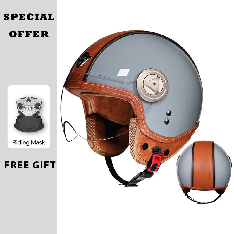 Casque Jet DOT casque ouvert hommes femmes rétro 3/4 casques De Moto en cuir café Racer demi-visage 