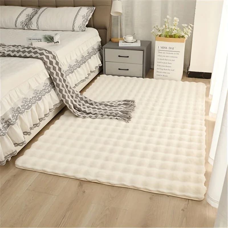 Tapis en polaire bulle épais, lavable, anti-salissure, simple et moelleux pour salon, chambre à couc