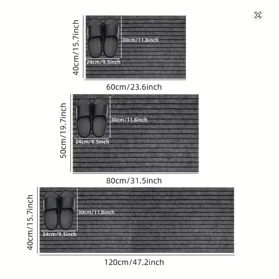 Tapis de sol antidérapant pour porte intérieure et extérieure de cuisine à rayures grises, adapté à 
