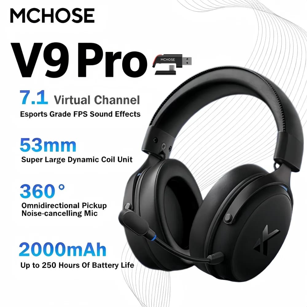 MCHOSE V9 Pro Gaming casque sans fil 7.1 Surround son casque suppression du bruit micro faible laten