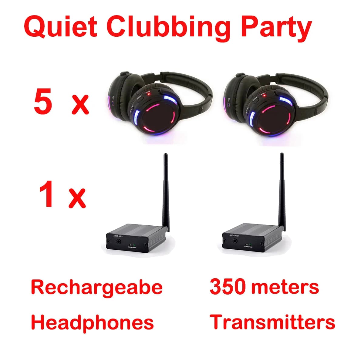 Écouteurs Disco silencieux UHF RF, casque d'écoute sans fil pour DJ, 5 pièces et 1 émetteur, Distanc