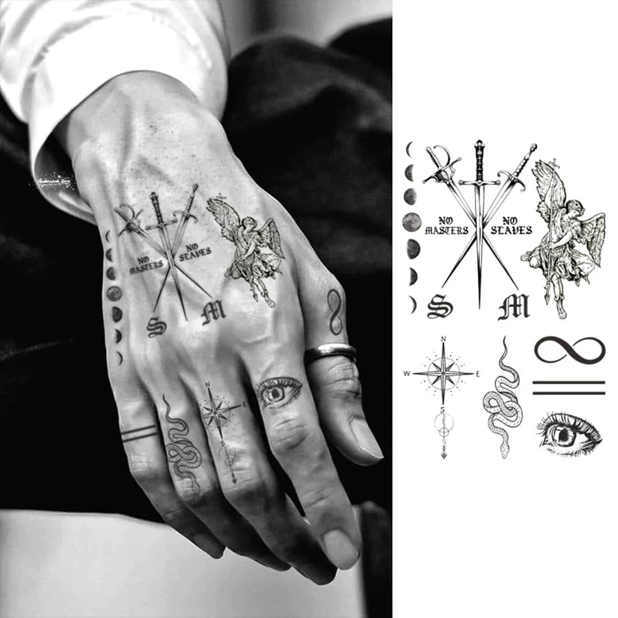 Collection d'autocollants de tatouage temporaire à motifs végétaux : Chauve-souris, Lettres, Serpent