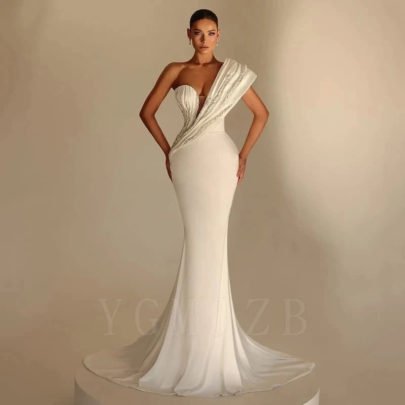 Sur l'épaule robes De mariée 2025 Style sirène pour les mariées perlée robes De soirée formelles rob