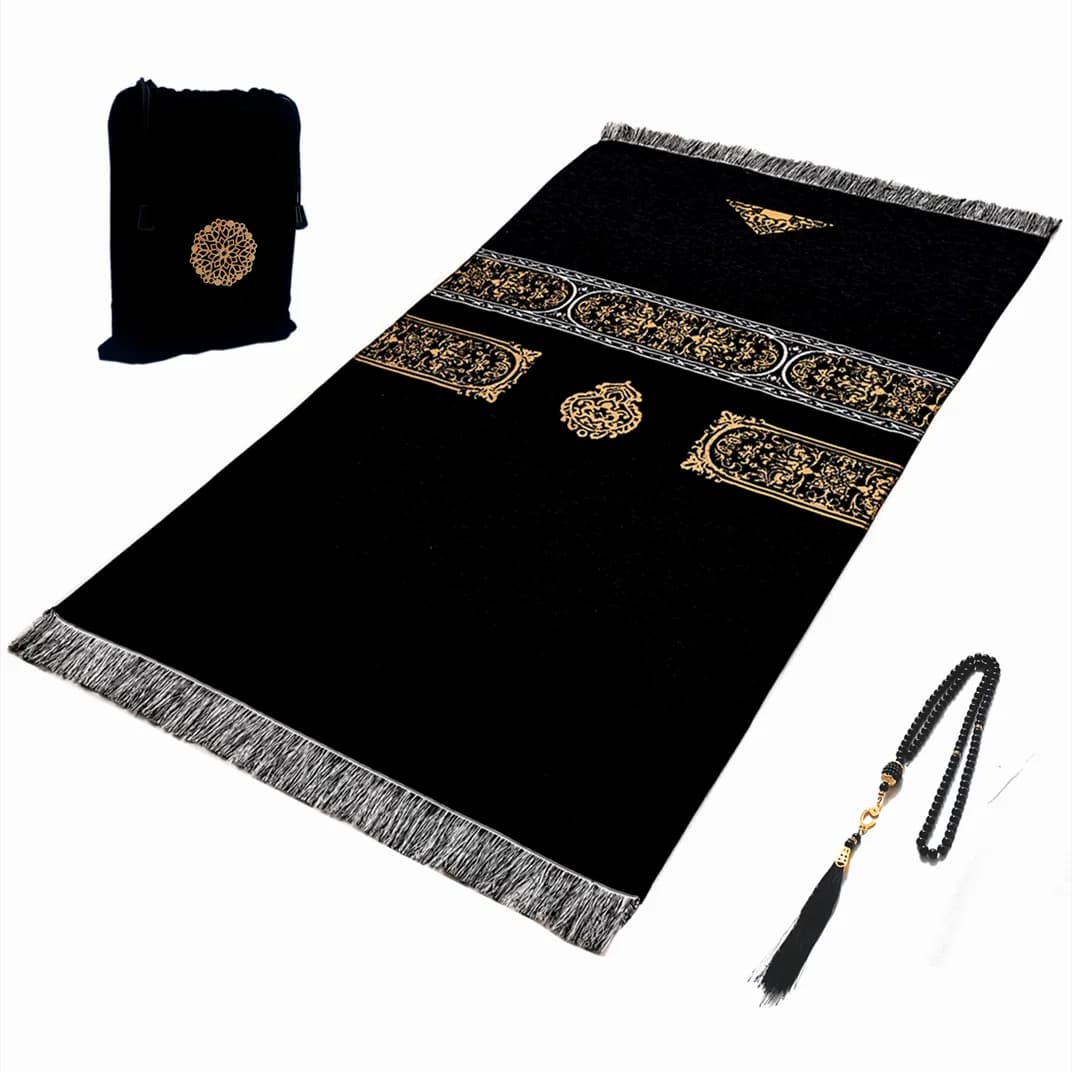 Tapis de prière musulman, tapis islamique turc noir en chenille, tapis lavable pour le Ramadan, tapi