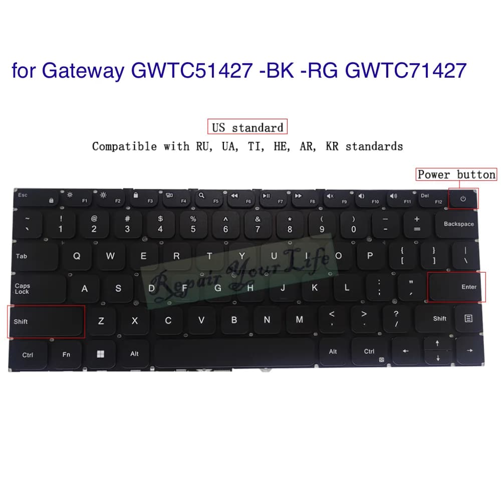 Clavier espagnol US SP LA pour Gateway GWTC51427 GWTC51427-BK GWTC51427-RG GWTC71427, 14.1 pouces, U