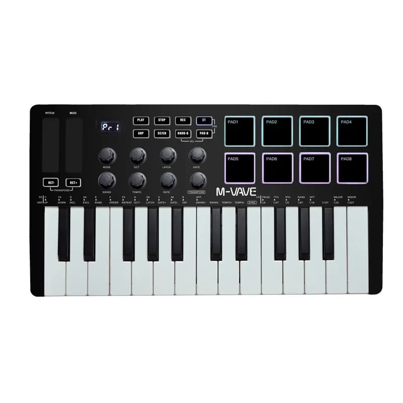 Clavier MIDI sans fil / USB M-vave SMK-25 à 25 touches avec 8 pads de batterie rétroéclairés, 8 bout