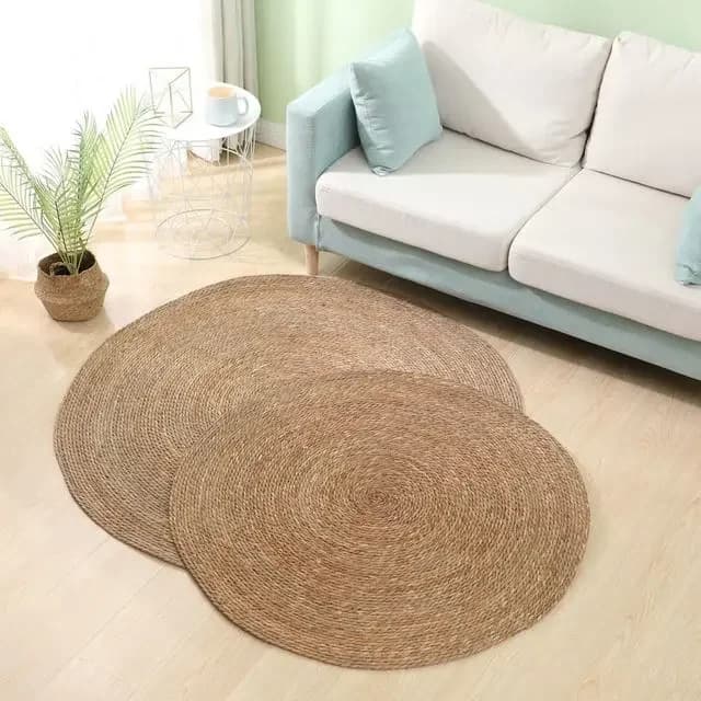 Tapis de rotin tissé à la main Rond Paille Jute Tapis Hôtel Jardin Style Salon Table Basse Eau Herbe