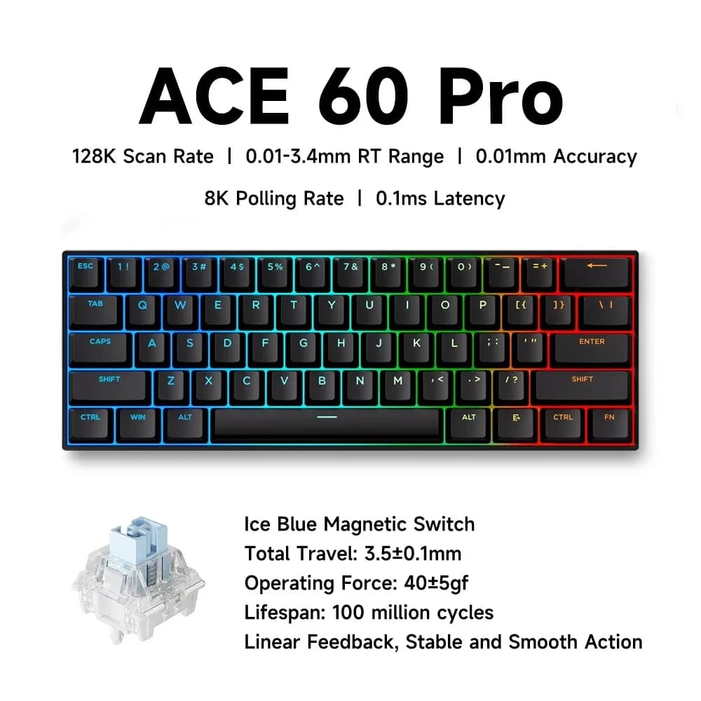 MCHOSE ACE68 clavier magnétique filaire mécanique ACE60 Pro pour les jeux 0.01mm RapidTrigg 8000Hz S