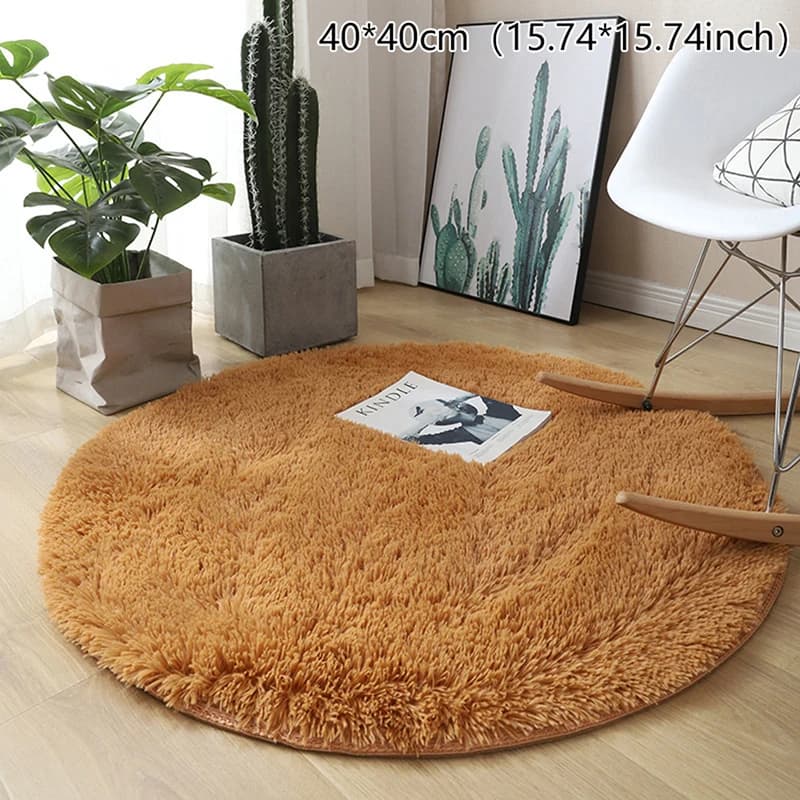 Tapis moelleux en laine lea pour salon, fausse fourrure, polymère rond, tapis longs en peluche pour 