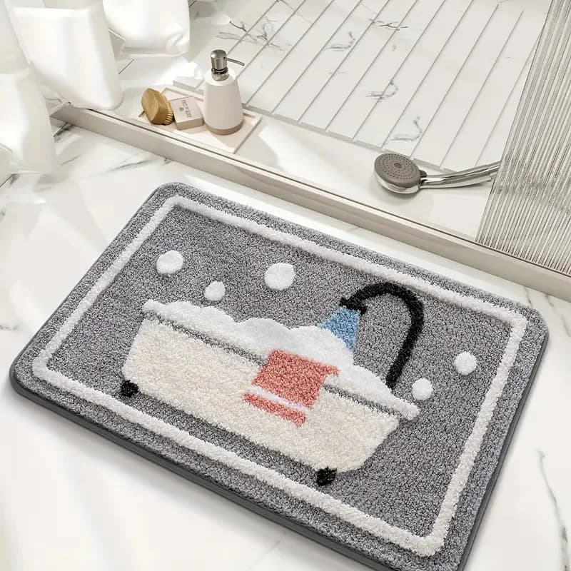 Tapis de bain tricoté antidérapant avec support en TPR – Tapis de bain en polyester absorbant l'eau 