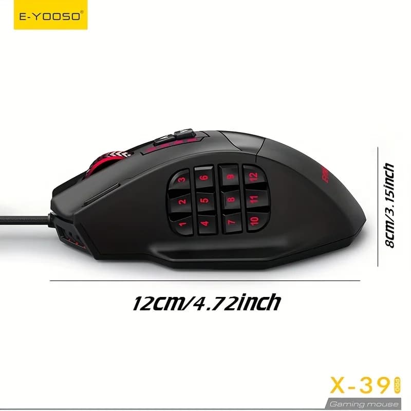 Souris de jeu filaire E-YOOSO X-39PRO, 12 boutons programmables pour les jeux MMO/MMO
