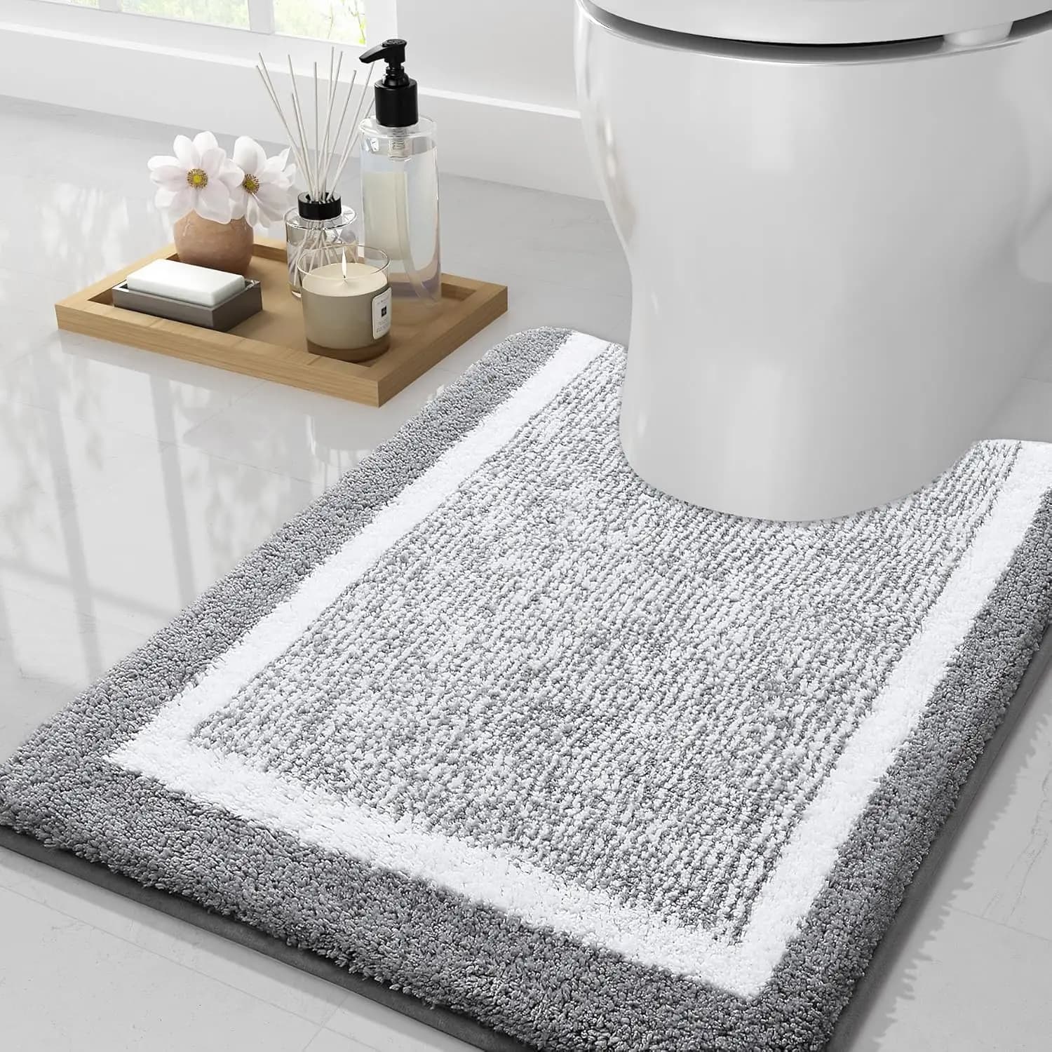 Tapis de salle de bain en microfibre moelleuse 50x60cm, tapis de bain en forme de U, super absorbant