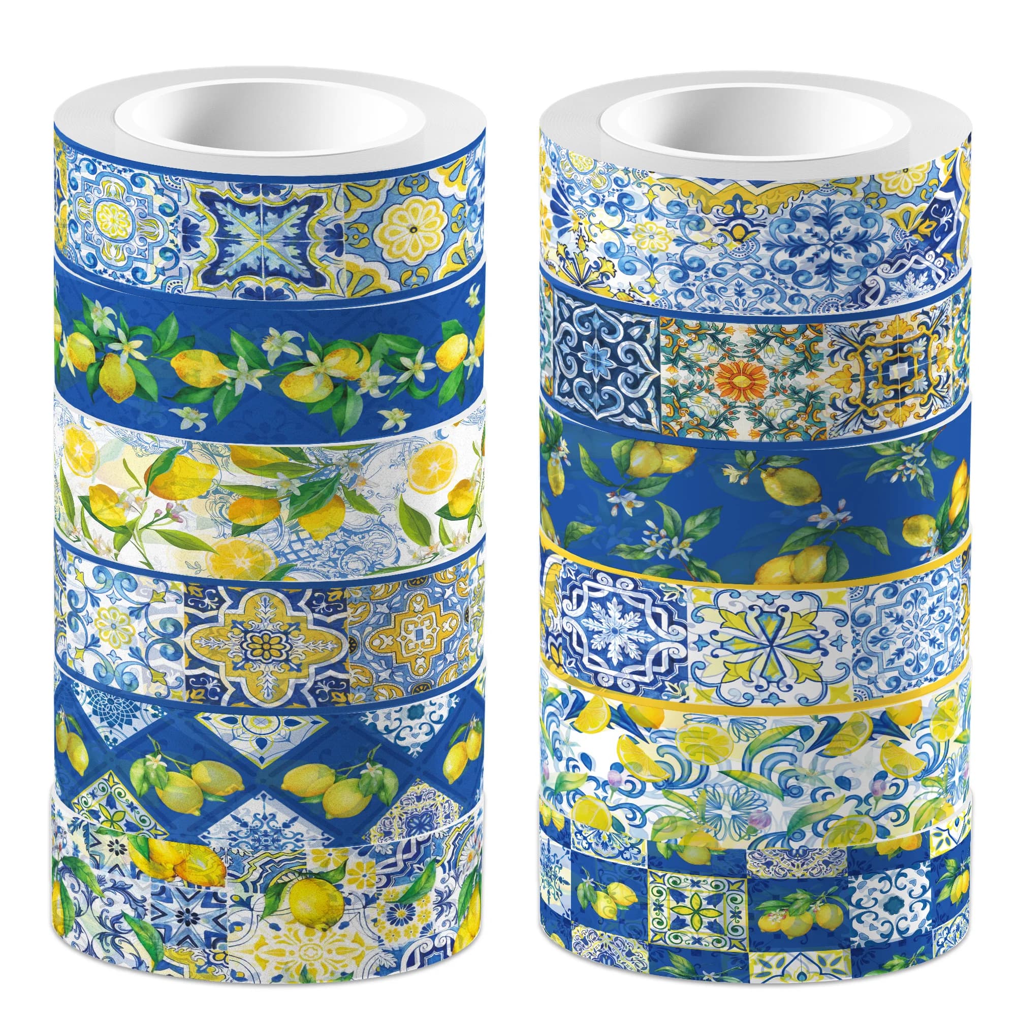 12 rouleaux de ruban Washi citron, carreaux bleus imprimés, rubans de masquage décoratifs, autocolla
