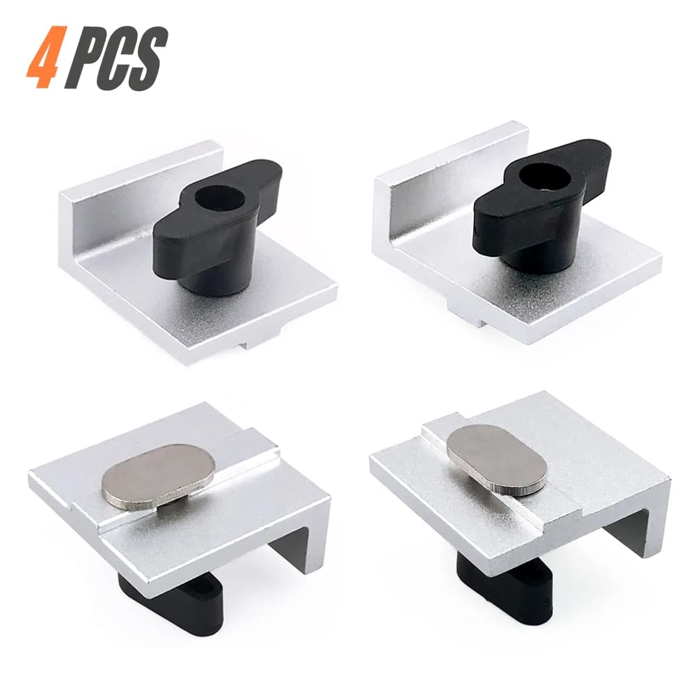 Kit de 4 blocs de butée courts bidirectionnels argentés pour rail en T, pour le travail du bois, le 
