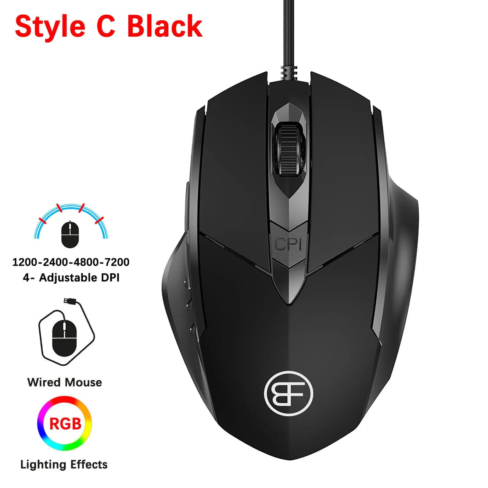 Souris filaire, 7200 DPI, souris de jeu ergonomique, souris de jeu pour ordinateur haute Performance