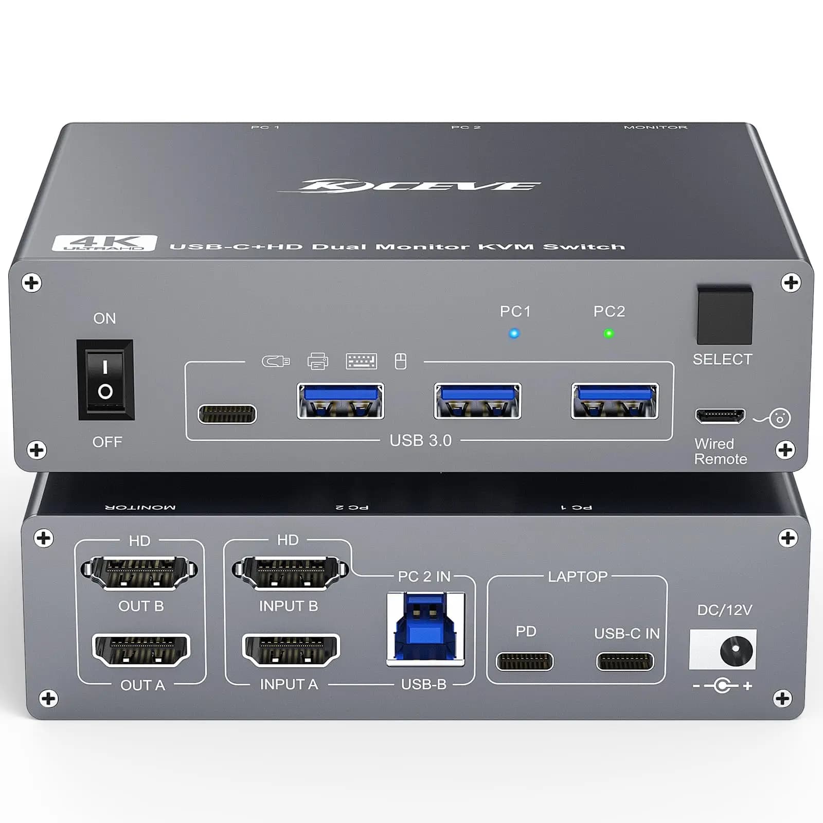 Commutateur KVM double moniteur pour ordinateur portable et bureau 4K @ 60Hz, commutateur KVM USB C 