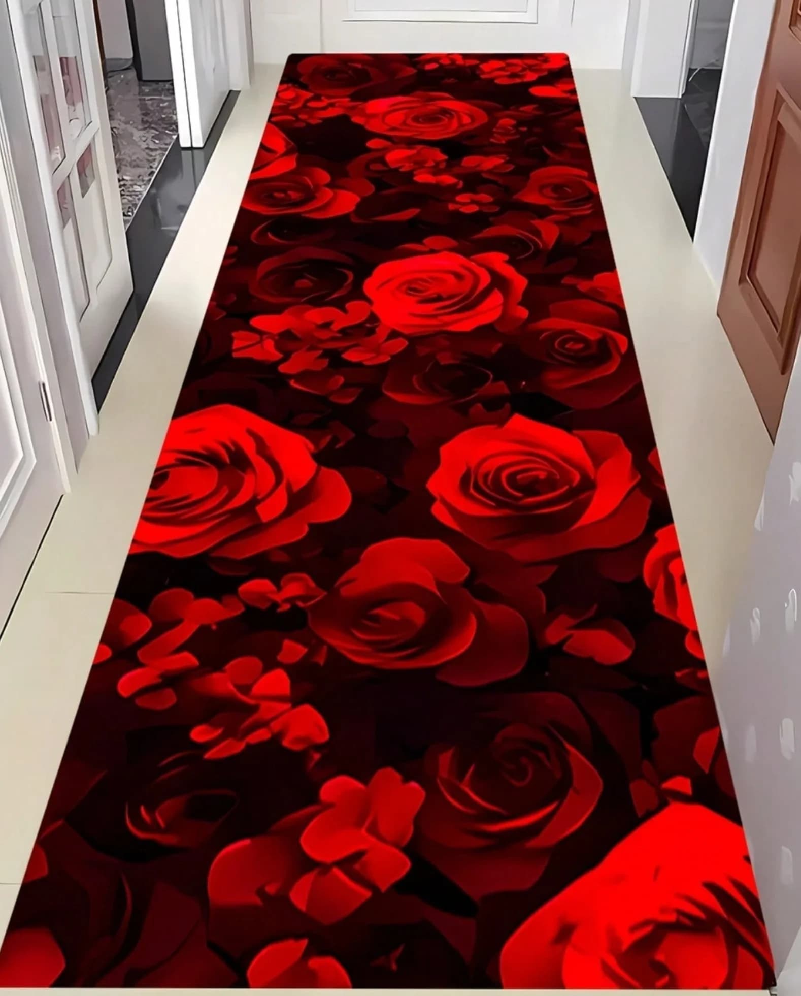 Tapis Long à motif de Rose rouge, Style Vintage papillon, antidérapant, Durable, pour couloir, salon