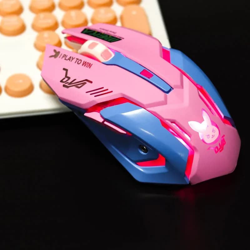 Souris optique sans fil colorée violette, souris de chargement muette, jeu Overwatch Pioneer LUNA, n
