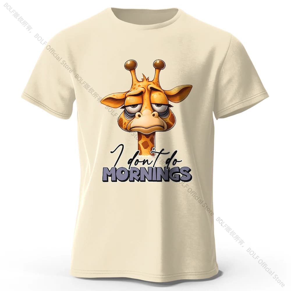 T-Shirt 100% coton imprimé girafe de dessin animé, T-Shirt à manches courtes à col rond doux et resp
