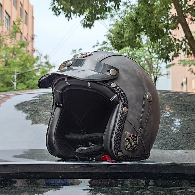 ORZ rétro 3/4 casque de Moto en cuir PU ouvert croisière vélo Casco Vintage Para Moto