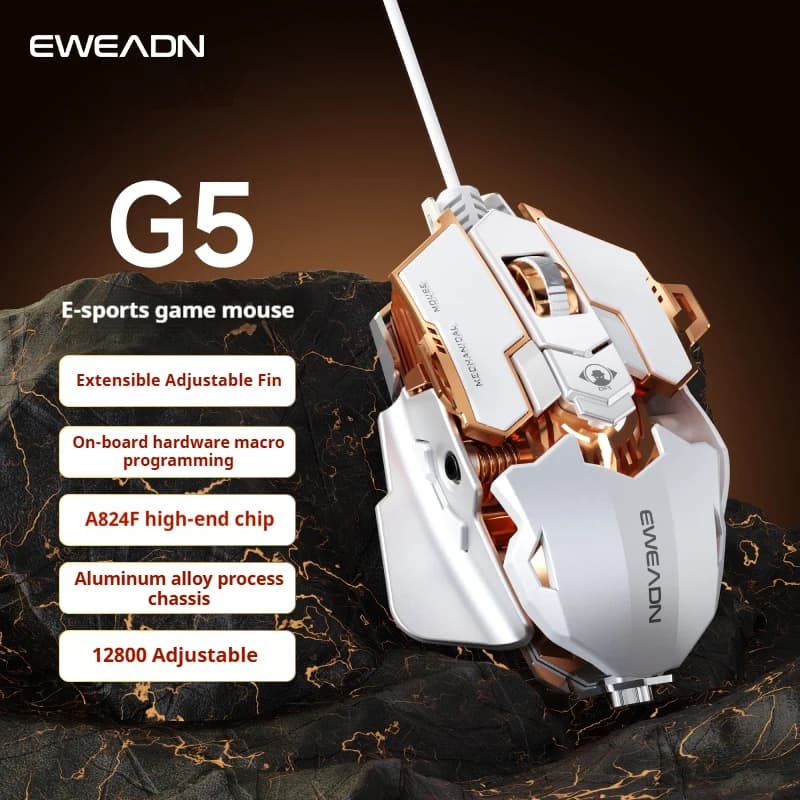 EWEADN Souris de jeu filaire USB ergonomique, clic silencieux ou sonore, 8 boutons avec Macro, conce