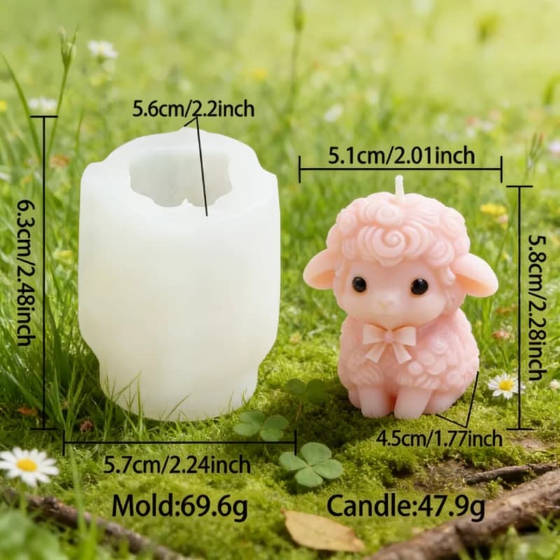Moule en silicone 3D mouton moelleux, agneau mignon pour bougies, savons, résine, plâtre, artisanat 