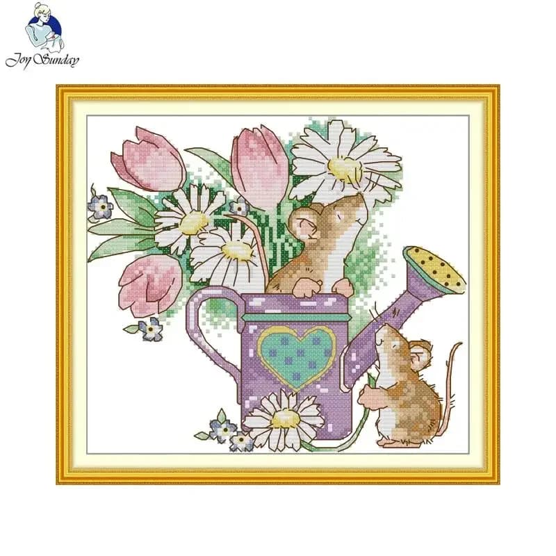 Bricolage broderie point de croix souris jardin aventure motif compté toile imprimée Aida 16CT 14CT 