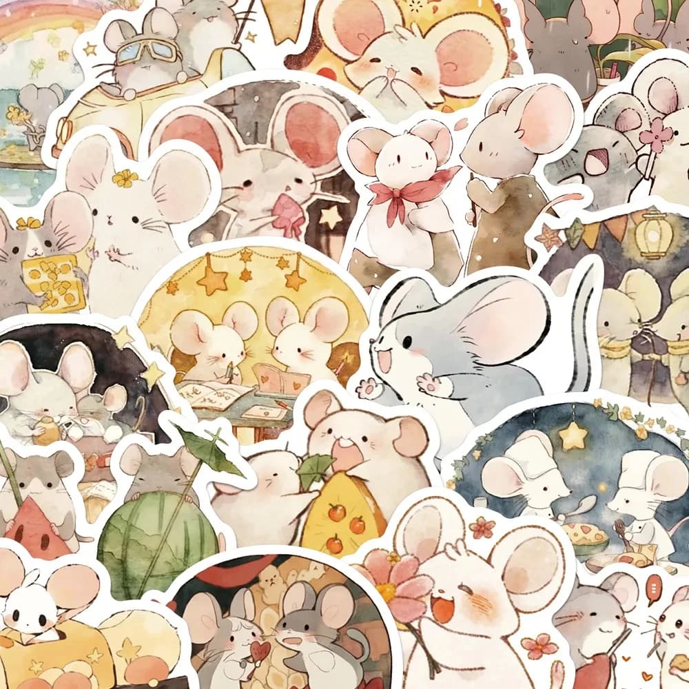 Autocollants mignons de dessins animés de petites souris, 10/30/50 pièces, pour jouets d'enfants, té