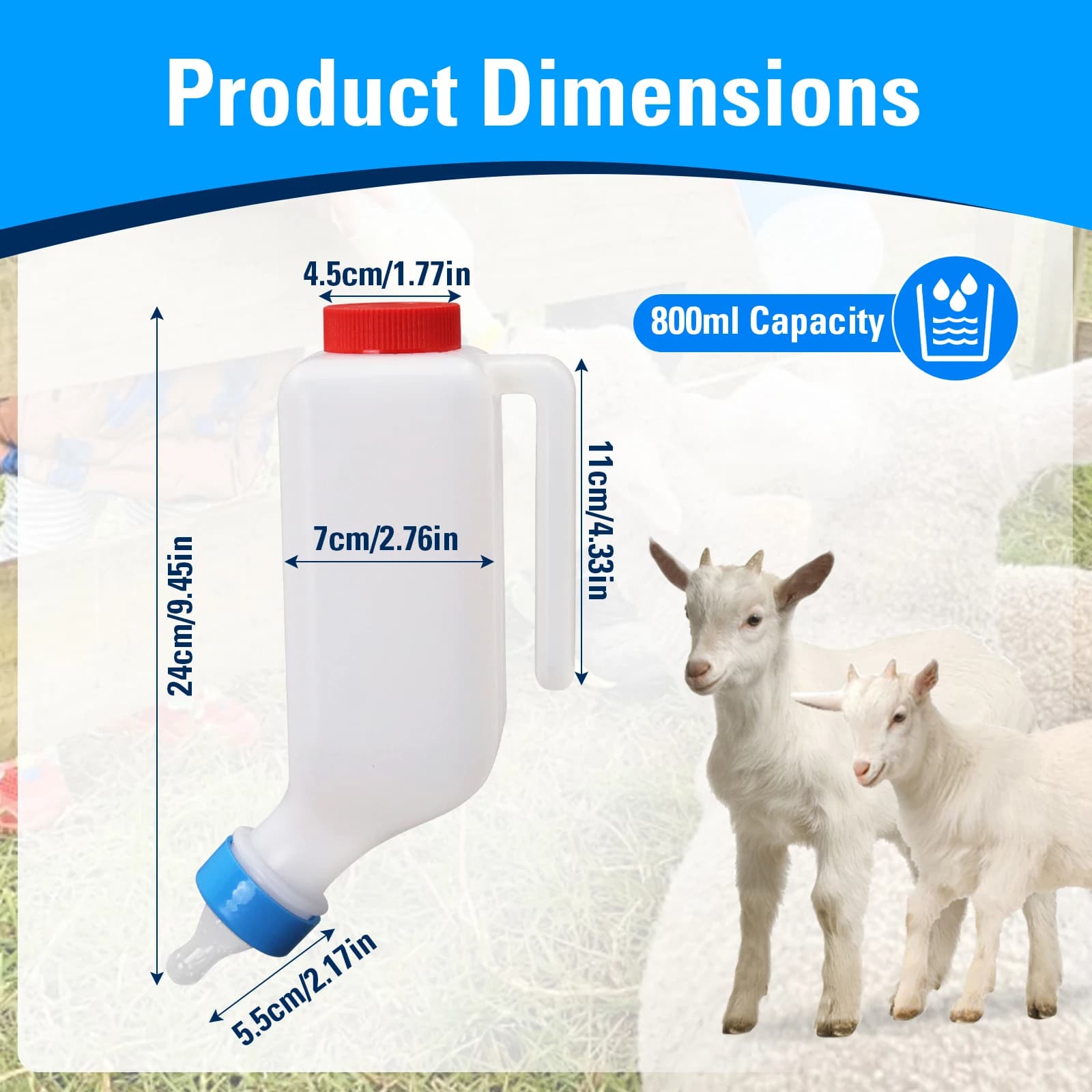 Biberon suspendable 500ML/800ML pour agneaux et petits animaux, avec tétine souple, pour chèvres, ve