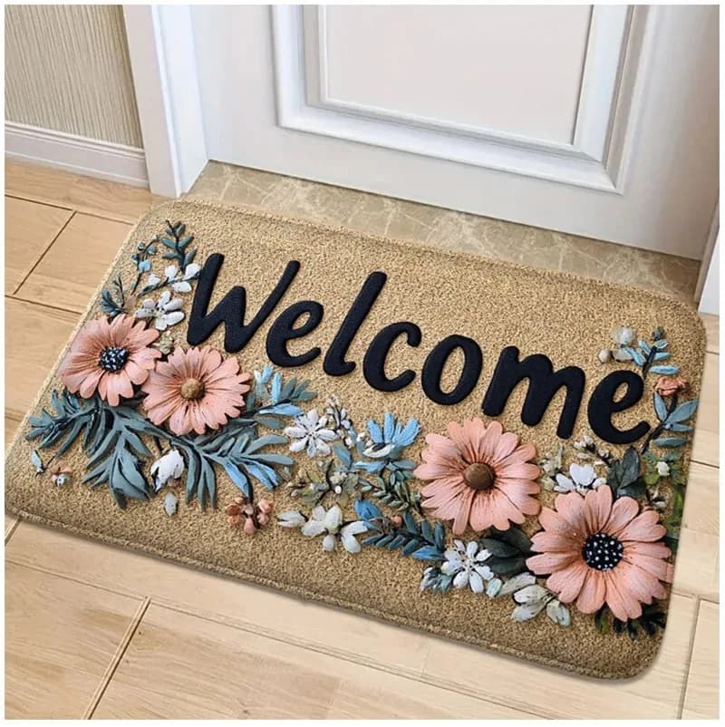 Tapis de cuisine de bienvenue Floral, salon, salle à manger, buanderie, tapis de sol, bain, balcon, 