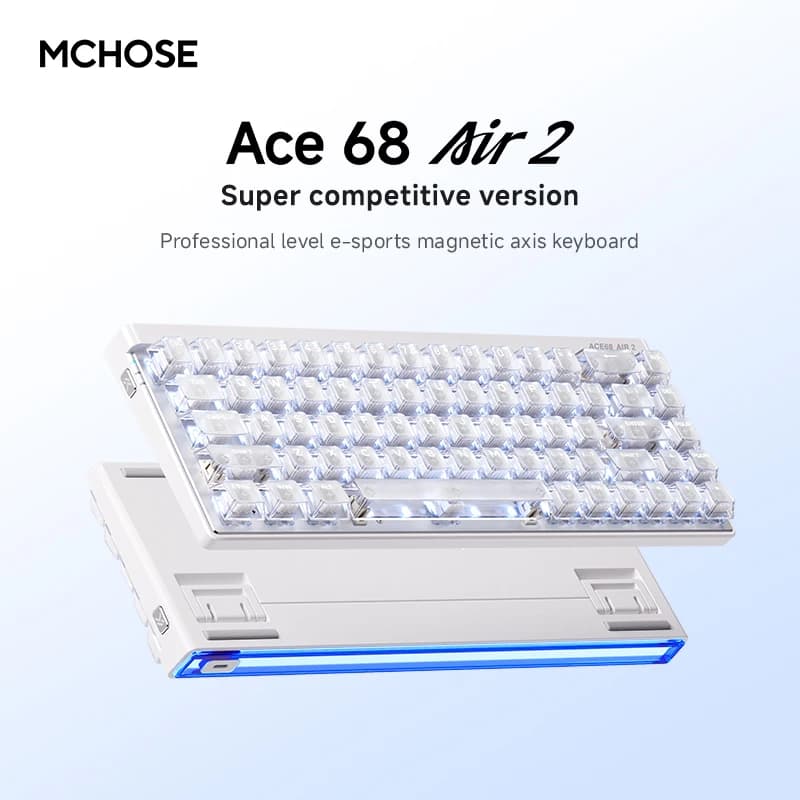 Clavier mécanique magnétique MCHOSE Ace68 Air 2 avec touches transparentes, 8K+256K, faible latence 