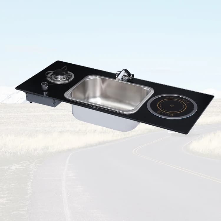 Accessoires de cuisine pour camping en plein air, évier en acier inoxydable 304 avec cuisinière à in