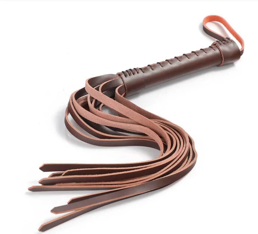 Fouet en cuir véritable marron, fouet court de 49 cm en cuir de vachette pour l'équitation avec sang
