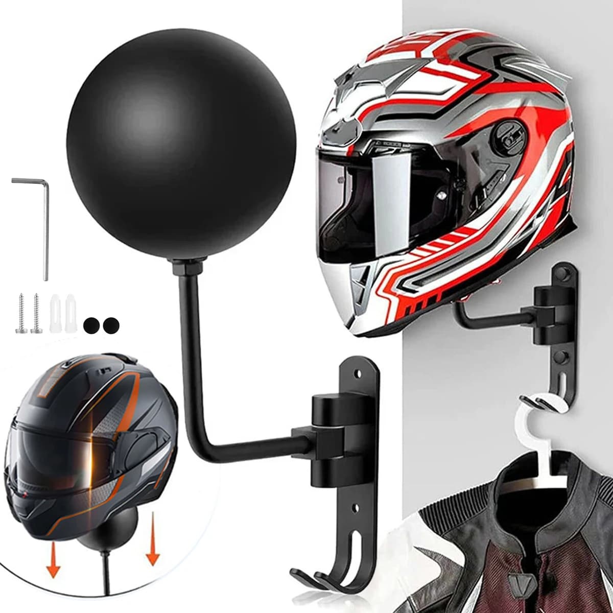 Support mural pour casque de moto 180 ° Support de casque de football rotatif, support de casque de 