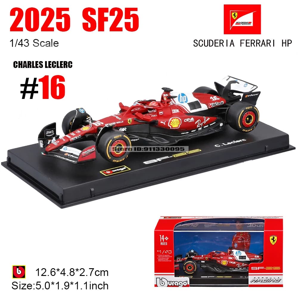 Bburago 1:43 2025 F1 Scuderia Ferrari HP SF25 # 16 Charles Leclerc # 44 Lewis Hamilton alliage voitu