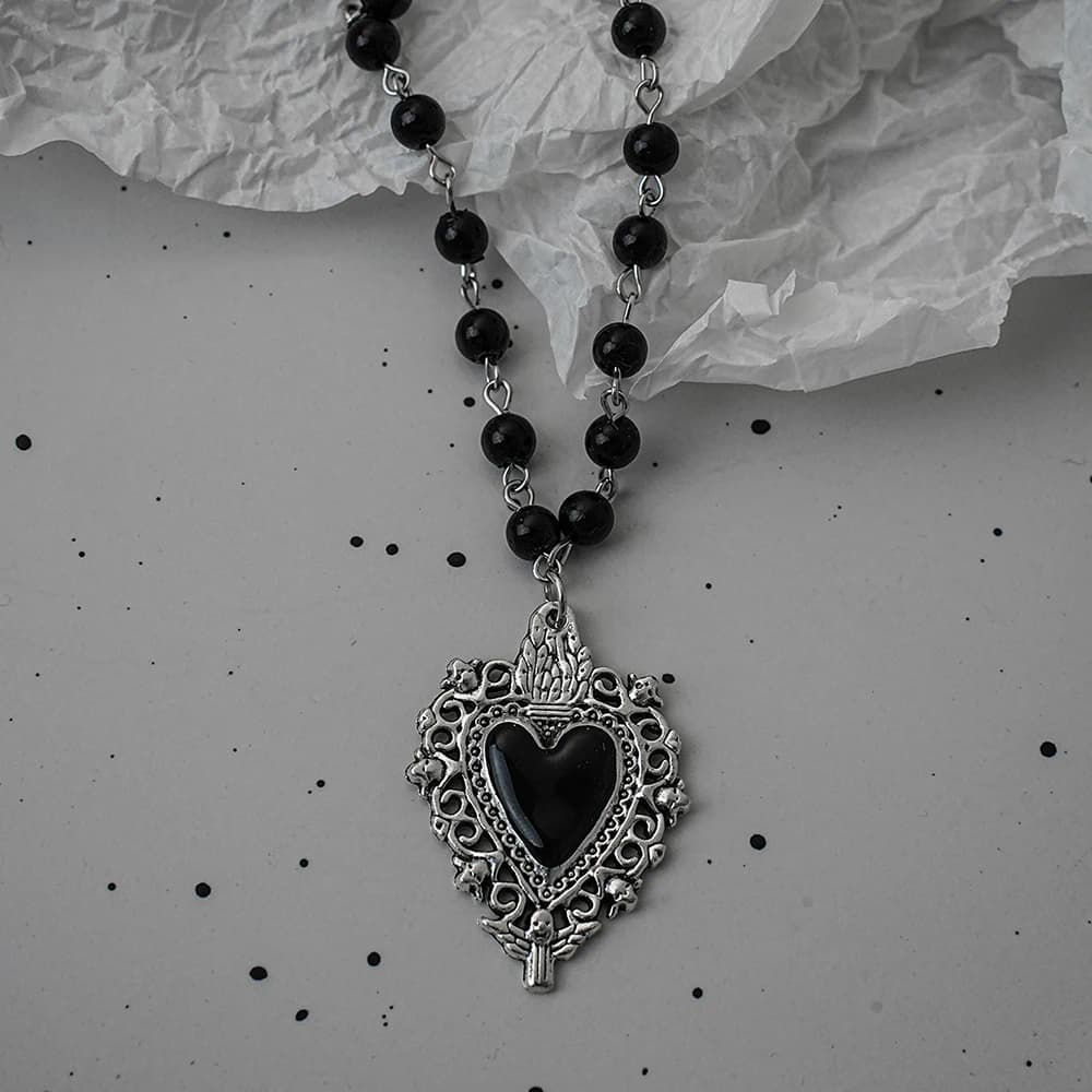Ensemble de collier gothique avec pendentif foncé en croix de chauve-souris, ensemble de collier emp