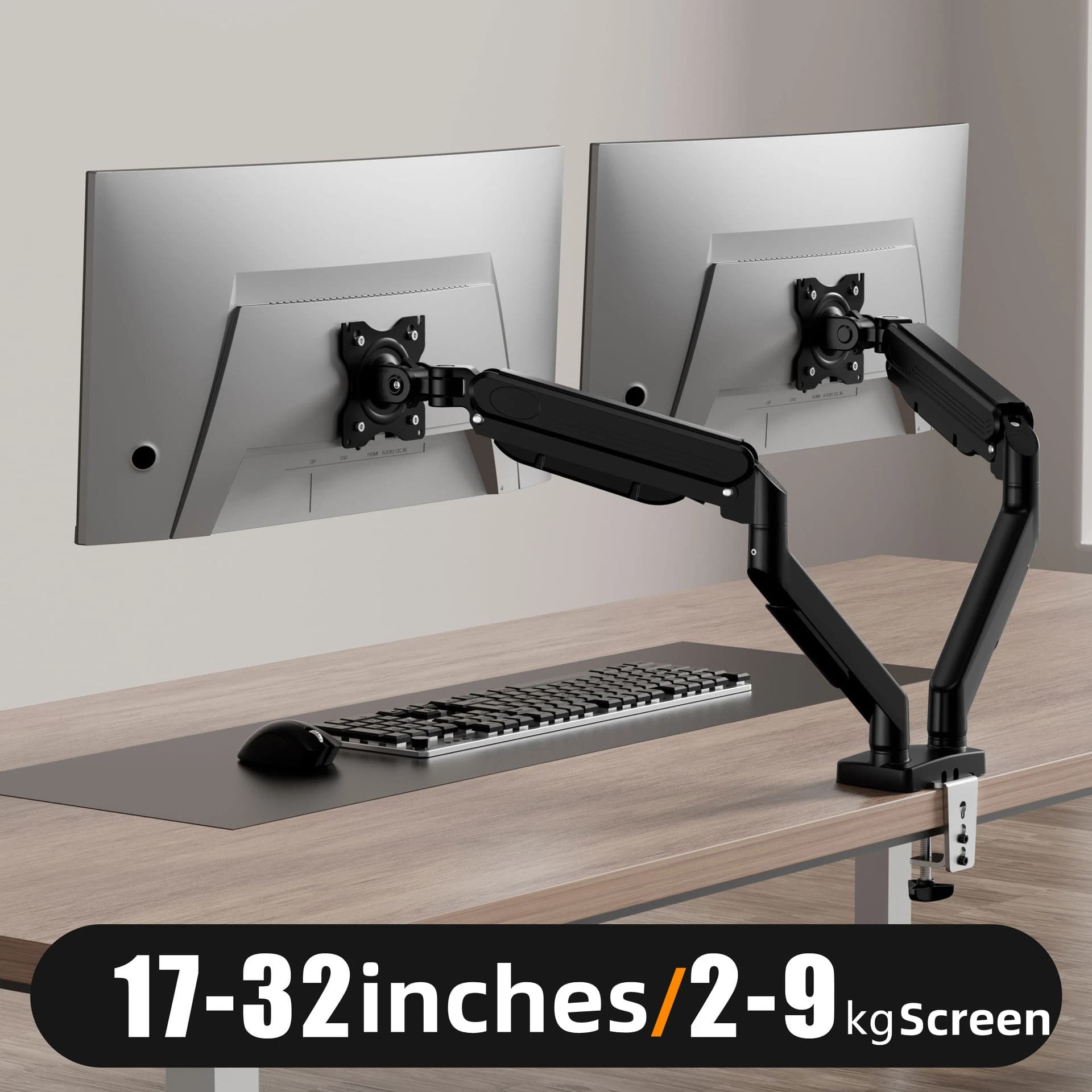 Support pour double moniteur pour écrans 13′′–32′′, support pour double moniteur réglable, avec 180 