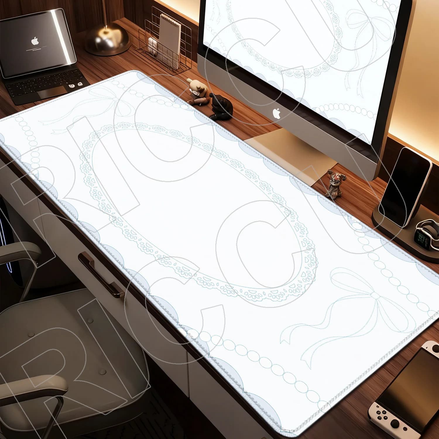 Tapis de souris XXL HD Lace Bow grande taille, tapis de bureau, tapis de clavier gaming étendu, tapi