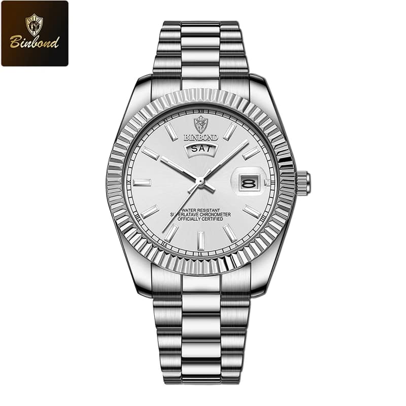 Montre sport de luxe BINBOND pour homme, étanche, lumineuse, avec date, quartz, acier inoxydable, mo